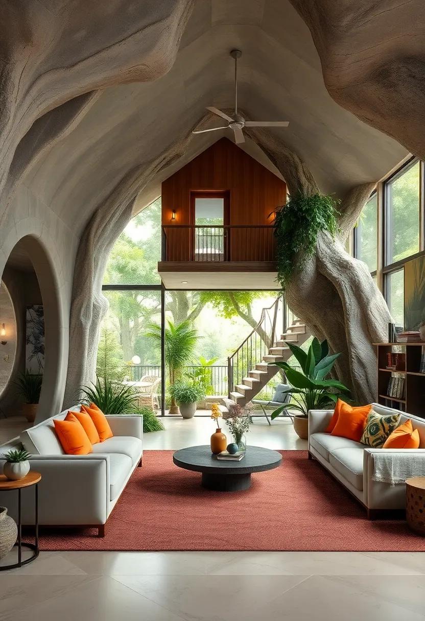 The Secret Garden: A treehouse with a hidden​ entrance, surrounded by lush flora ​and enchanting pathways, inviting inquisitive visitors on a whimsical journey