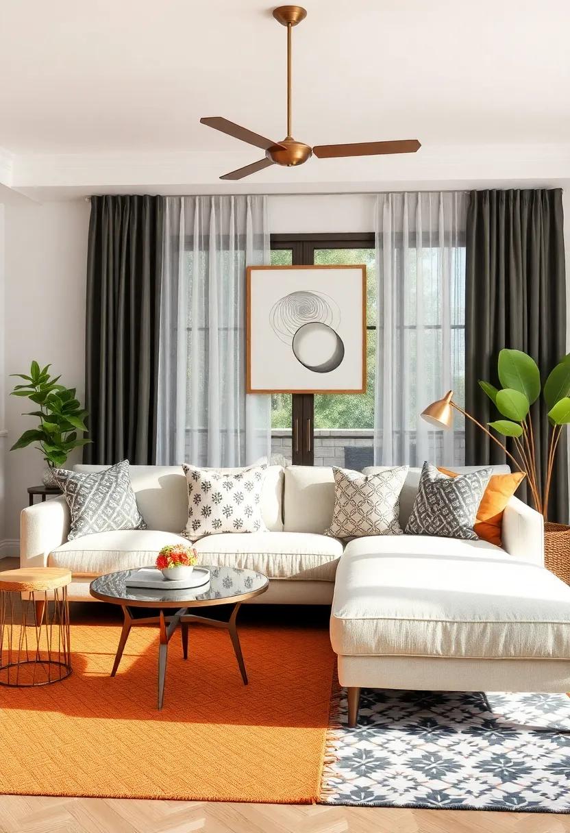 Mix patterns: Don’t shy away from combining different patterns in your textiles, like throw pillows, rugs, and curtains, to add visual excitement