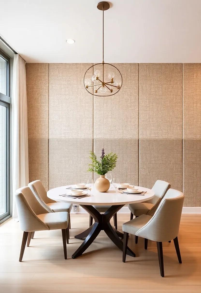 Layered Fabrics: Consider fabric-covered panels that soften the room,providing both texture and sound absorption for a cozy dining experience