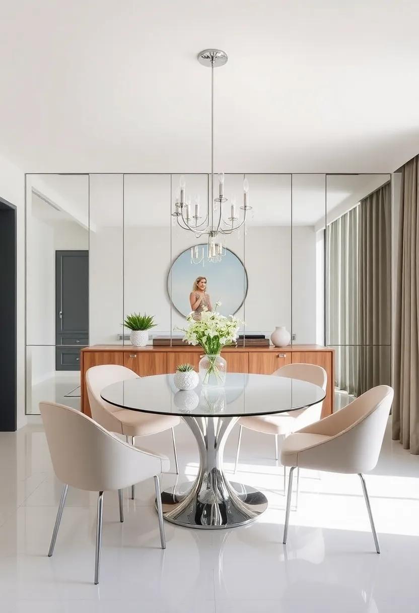 Mirrored Reflections: A mirrored accent wall can create an illusion of spaciousness while adding a bit of glamour to intimate dinner gatherings