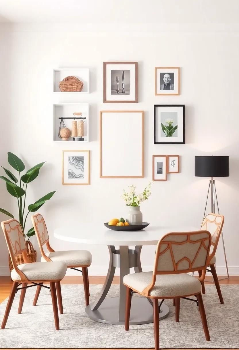 Shadow Box Display: Design an accent wall with shadow boxes filled with curated decor items, giving your dining room a personalized, art gallery feel