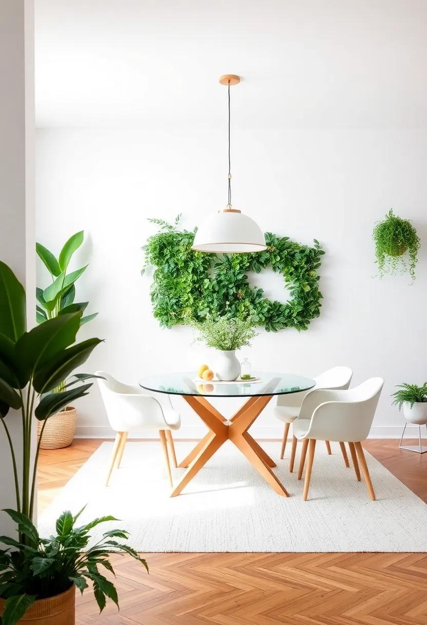 botanical Bliss: Greenery wallpaper or a living plant wall can infuse life into your dining space, bridging the indoors with a refreshing nature-inspired vibe