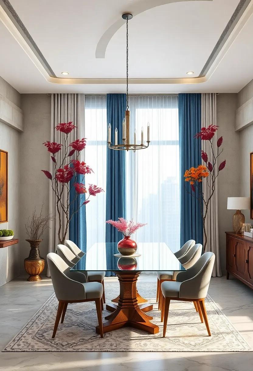 Opt for hand-painted or artistically designed curtains as an art piece in themselves, making your dining room ⁤a functional gallery