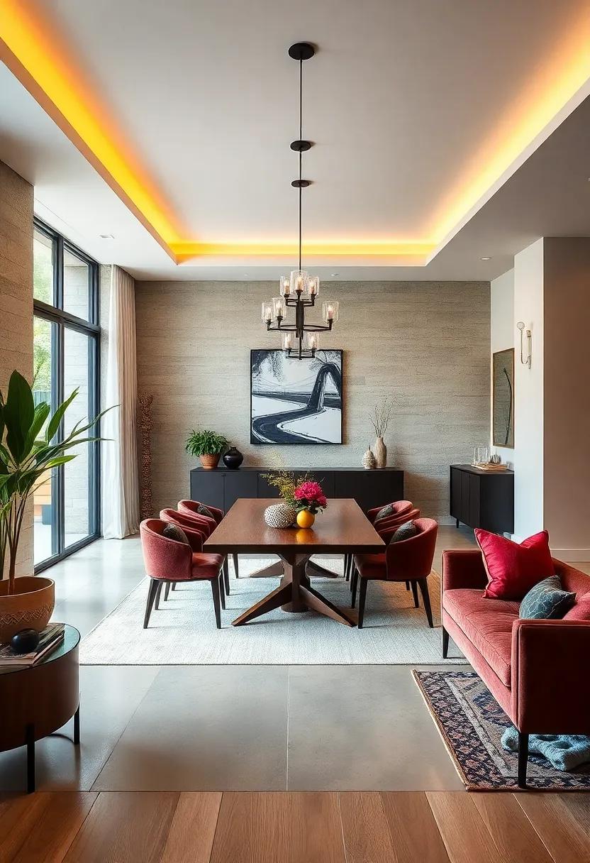 Subtle Textures Matter: Introduce various materials—like wood, metal, and textiles—to add depth and richness to your dining room