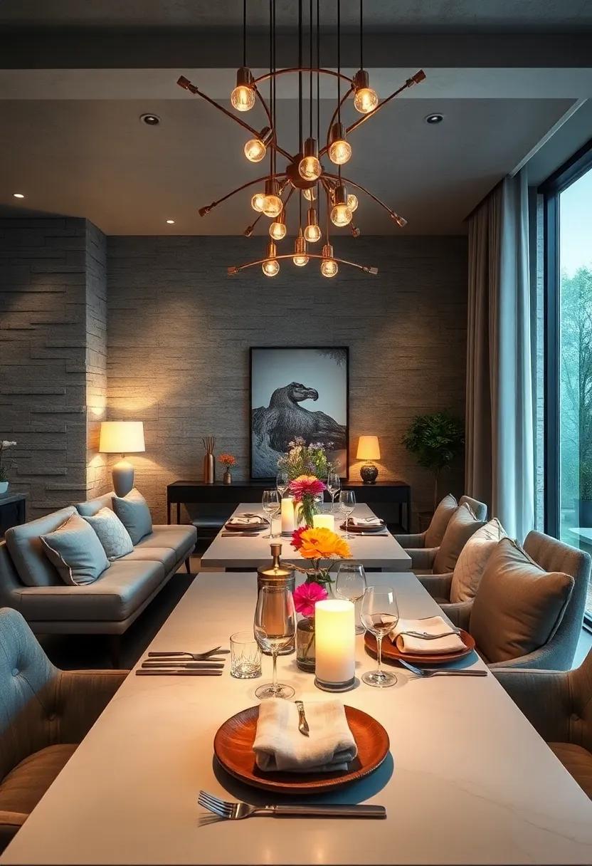 Layered Lighting: Combine overhead lights with table lamps or fairy lights to create a cozy atmosphere that enhances your dining experience