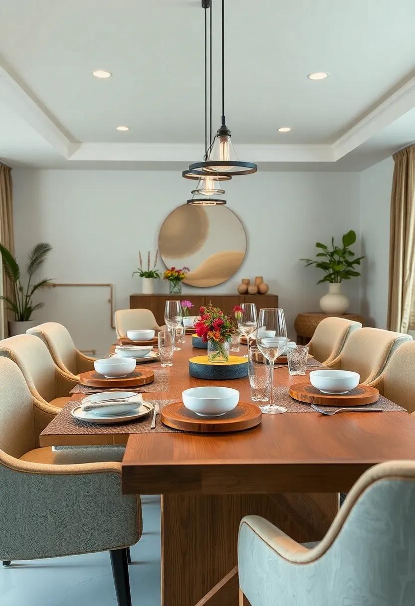 Layered Textures: Combine different materials like linen placemats, wooden chargers, and ceramic dishware to create a visually appealing contrast on your table