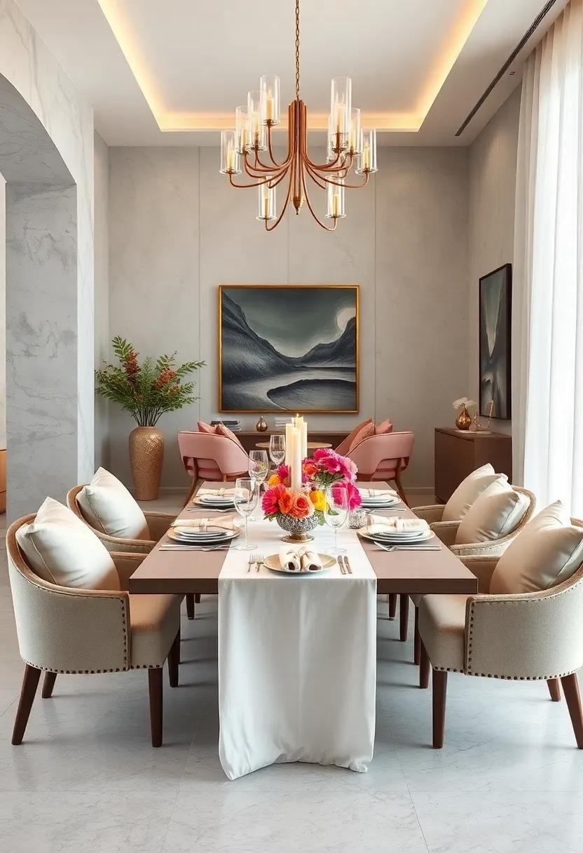 Artistic Centerpieces: Opt for unique sculptures or bold artwork that doubles as table decor to spark conversation among your guests