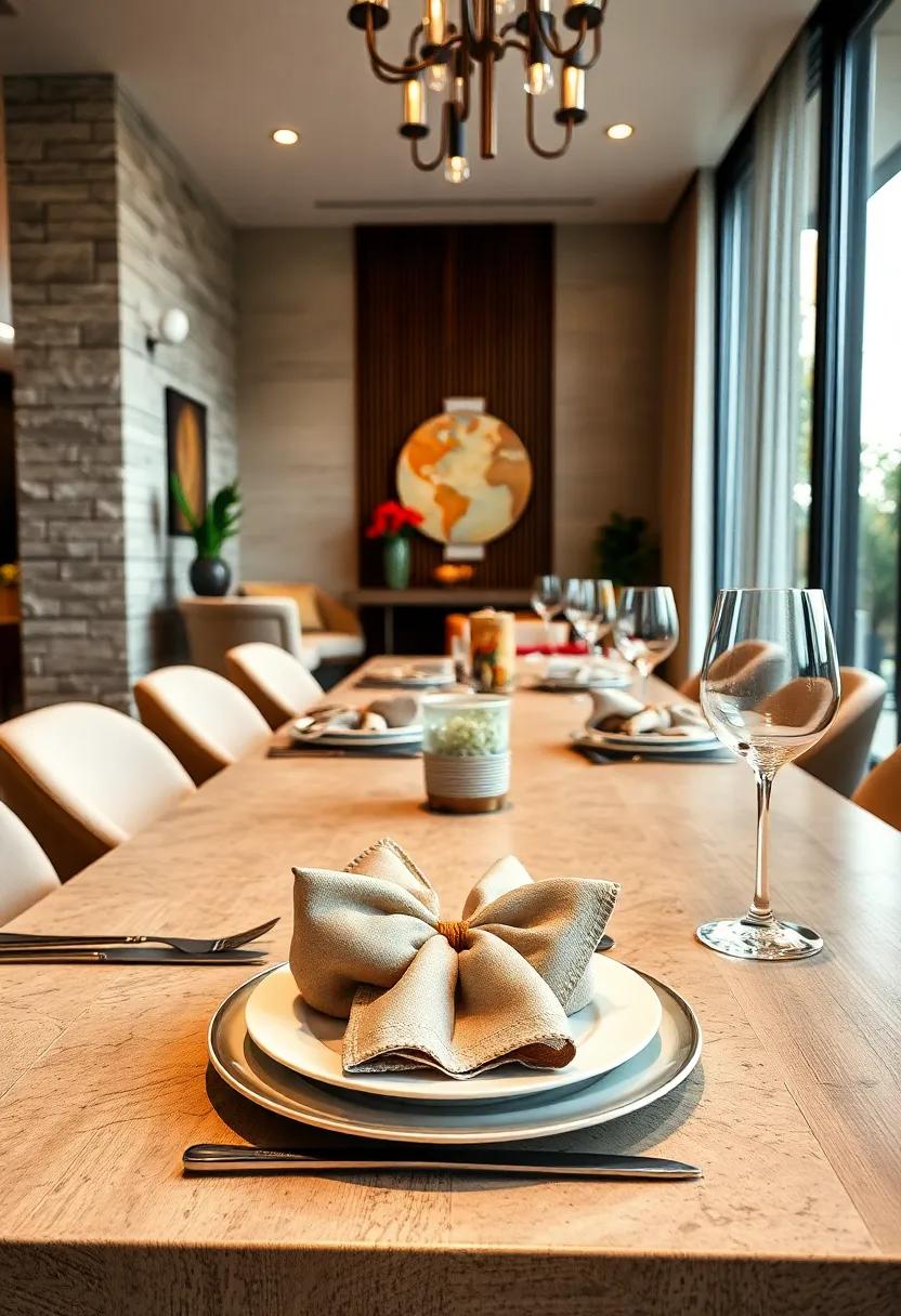 Cloth Napkin Art: fold cloth napkins into intricate shapes or designs and place them creatively beside each plate for an added touch of artistry