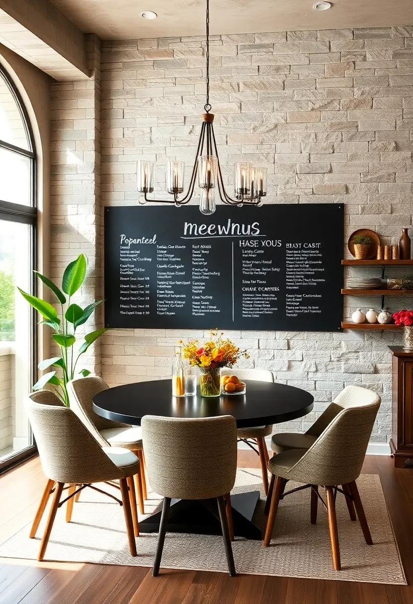 Craft a DIY Chalkboard Wall for Menus: Transform a section of your dining room into a chalkboard wall where you can write daily menus or inspirational quotes