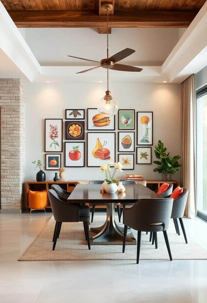 Create a Gallery Wall of food-Inspired Art: Curate a collection of prints, paintings, or photos that celebrate culinary themes to add character and warmth to your dining area