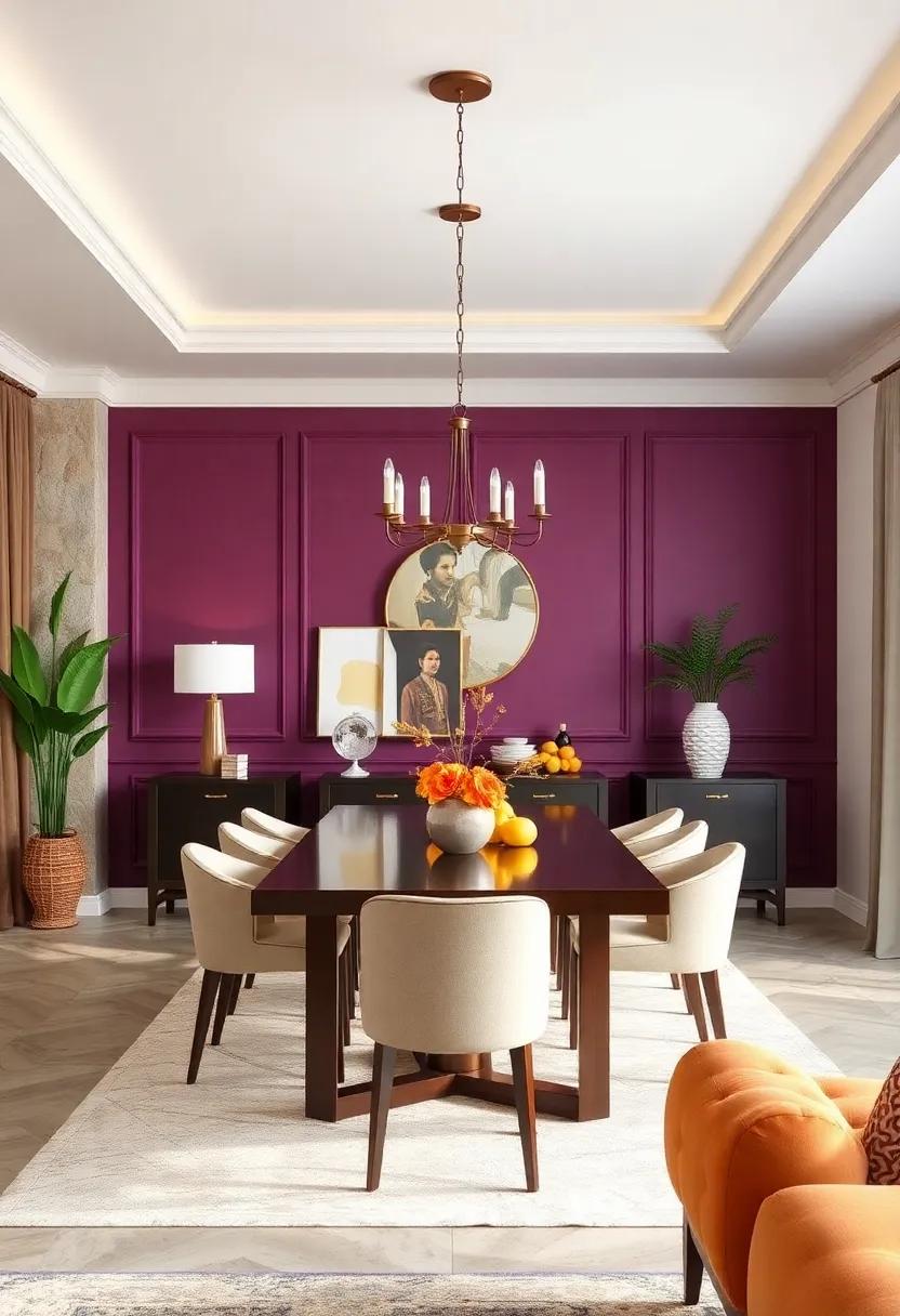 Design a Statement Wall with Colorful Molding: Use paint and molding to create a bold statement wall that defines your dining space and adds depth