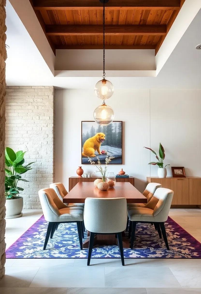 Hang Pendant Lights for a Statement Piece: Replace standard overhead lighting with eye-catching pendant lights that enhance the ambiance and create a focal point in your dining room