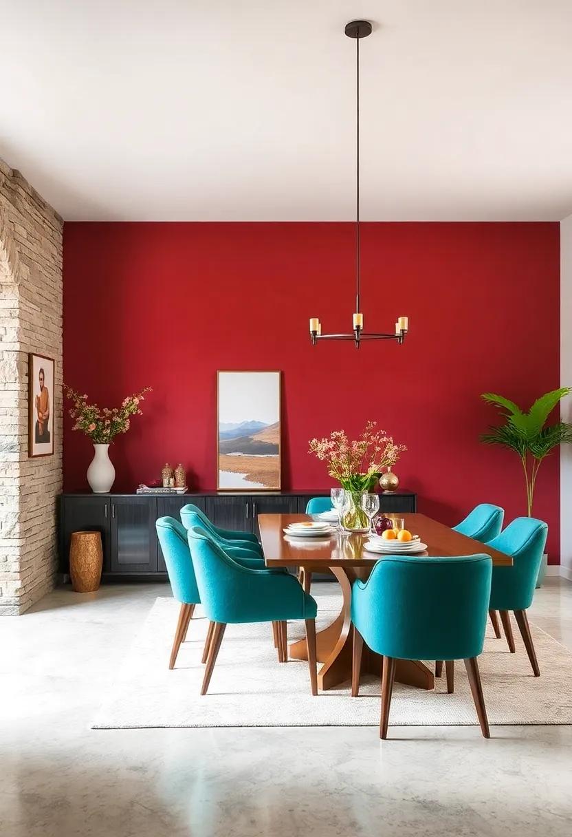 Paint an Accent Wall to Add Drama: Choose a rich color to paint one wall, creating a dramatic backdrop that enhances your dining room’s aesthetic
