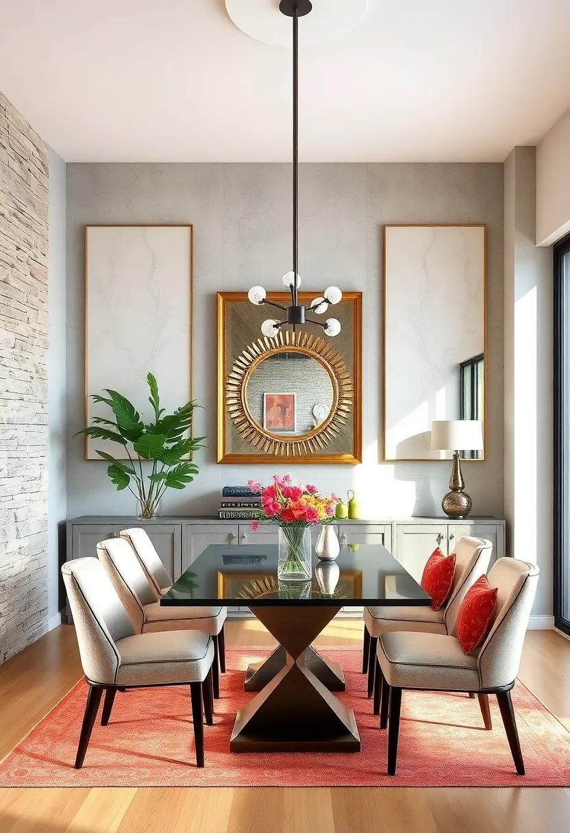 Use Mirrors to Create Illusions of Space: Hang mirrors strategically to make your dining area feel larger and reflect light, enhancing the overall ambiance