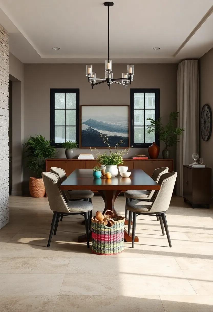 Use Colorful Storage Baskets for Organization: Incorporate decorative baskets for storing table linens and utensils, keeping your dining area organized and chic