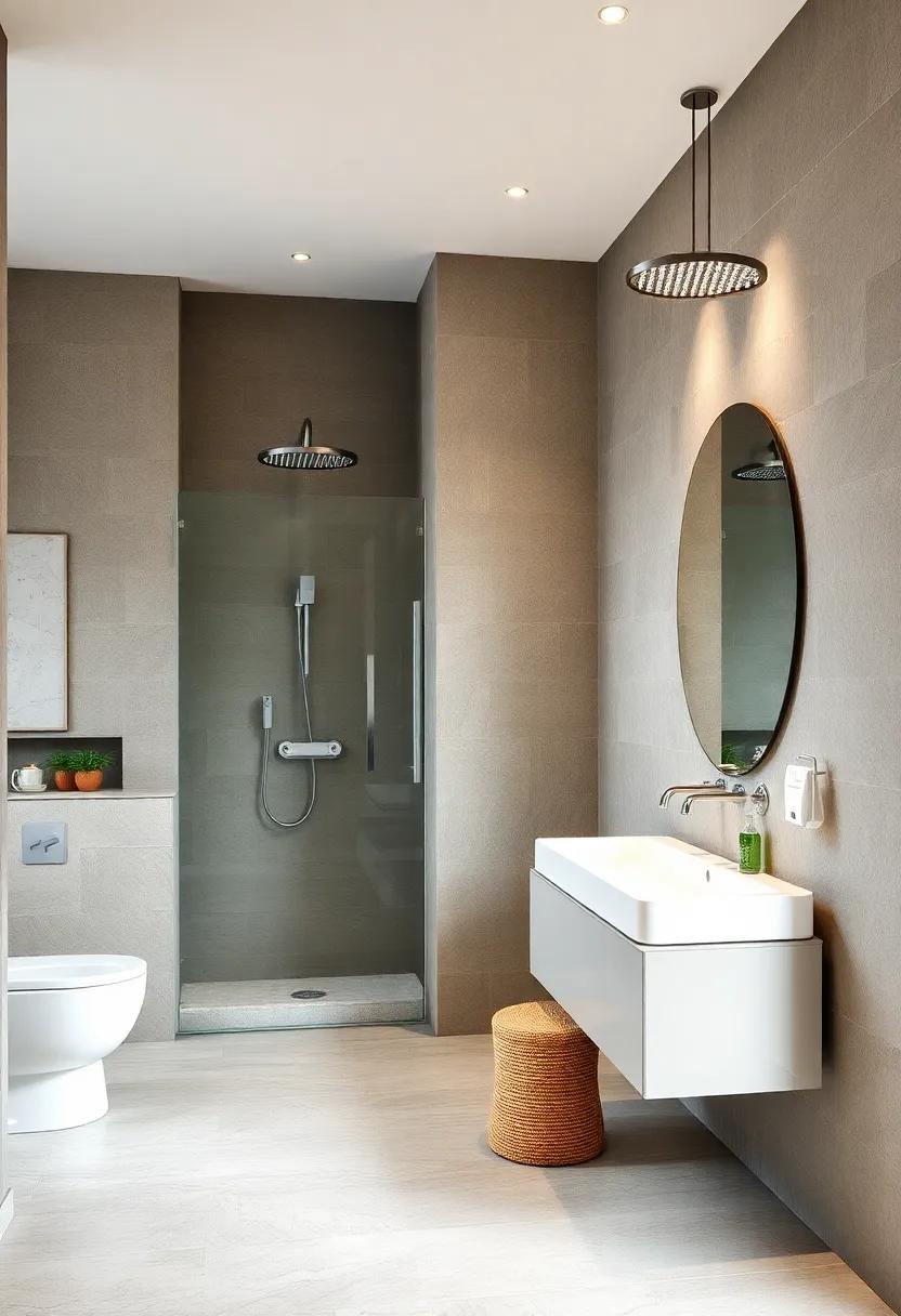 Nature-Inspired Retreat: Incorporate natural stone tiles and organic shapes along with ​dual showerheads to bring the calming essence of ​nature indoors