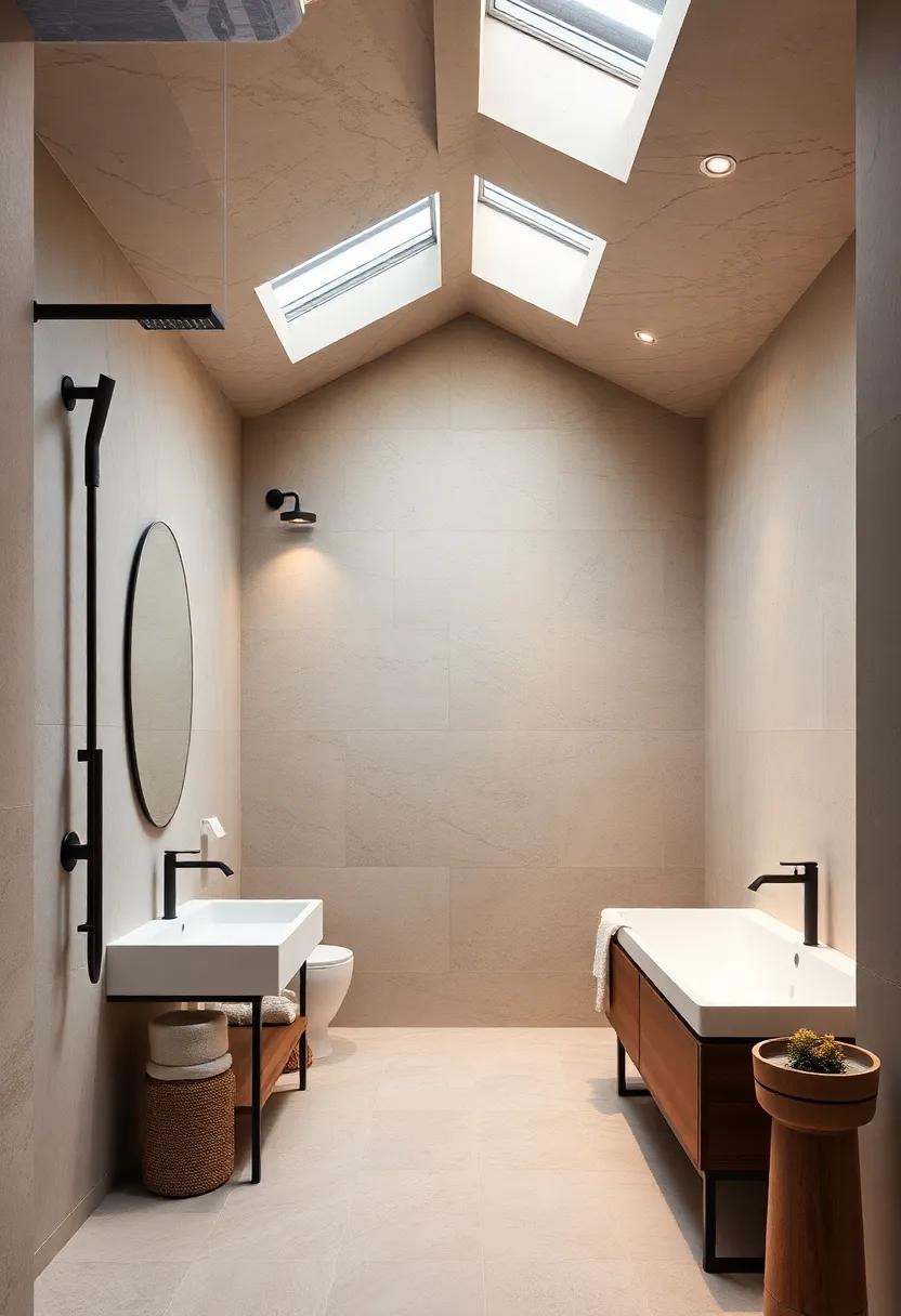 Statement Lighting: Highlight your dual showerheads with stylish overhead lighting or skylights that create an inviting atmosphere