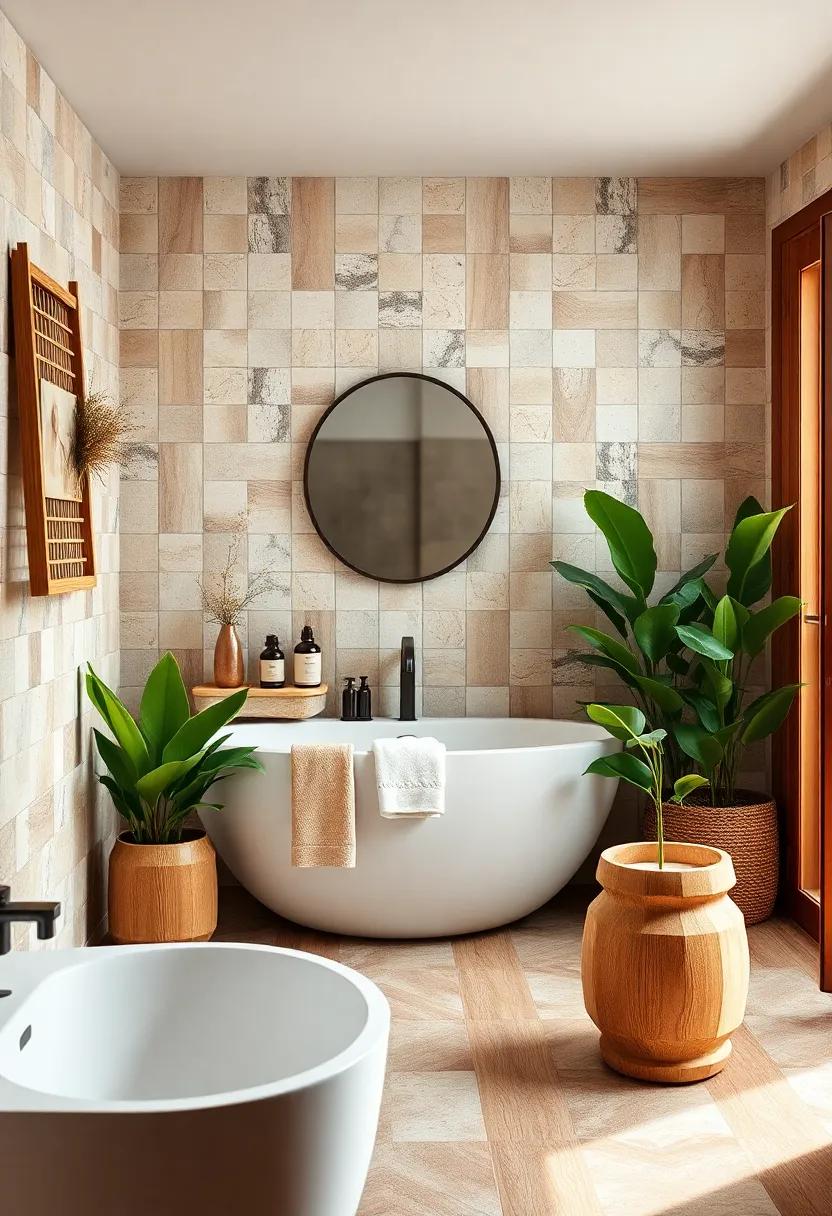 Incorporating Natural Elements: Wood and Plants with Vintage tiles