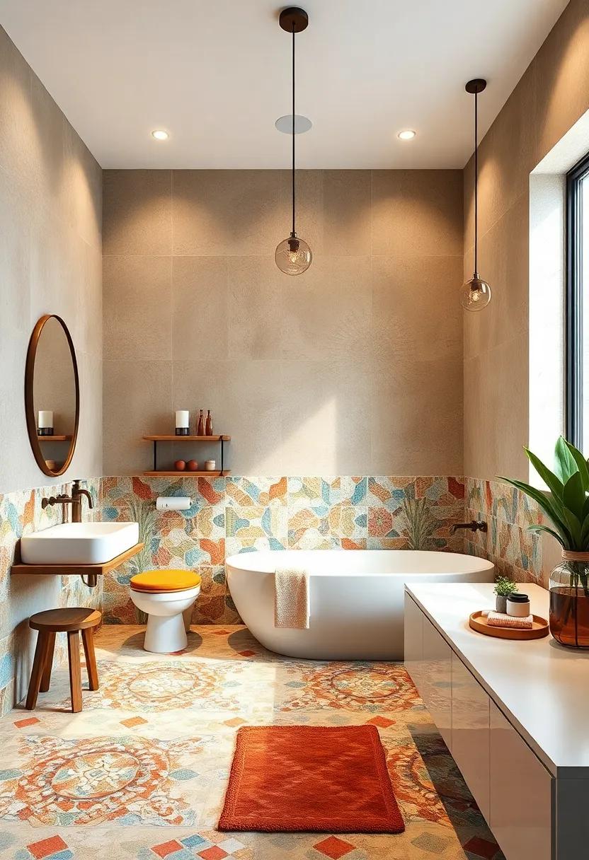 Artistic Whimsy: Quirky, hand-painted mosaic tiles add a playful touch, showcasing unique designs that spark conversation and delight