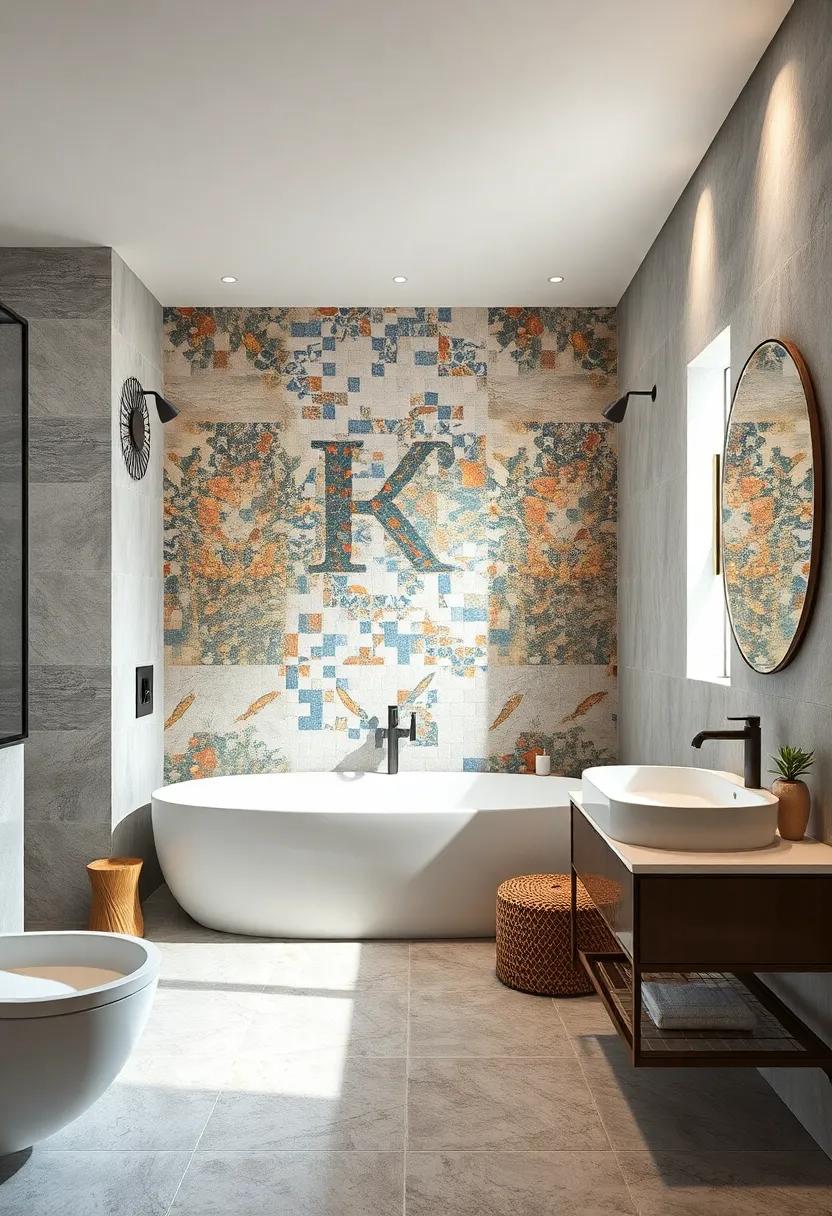 Customized Creations: Personal designs and initials incorporated into mosaic art offer a unique touch that makes the bathroom feel truly personal