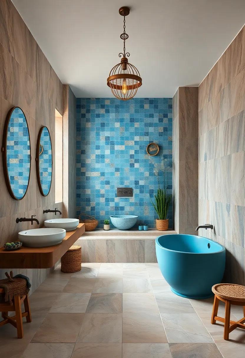 Mediterranean Escape: rich blues and earthy tones reminiscent of rustic Mediterranean villas create a warm, inviting atmosphere