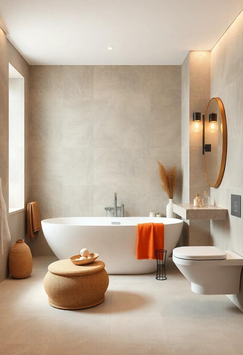 Minimalist Zen: Subtle,muted mosaic tiles used sparingly uphold a minimalist principle,creating a calming and peaceful retreat