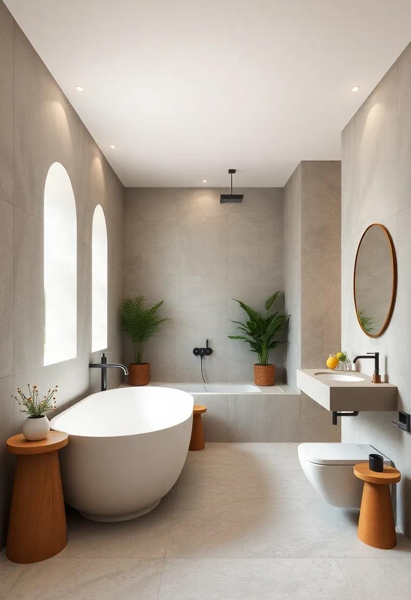Modern Graphic Lines: Clean lines and graphic designs leverage negative space beautifully, creating a contemporary bathroom that feels expansive