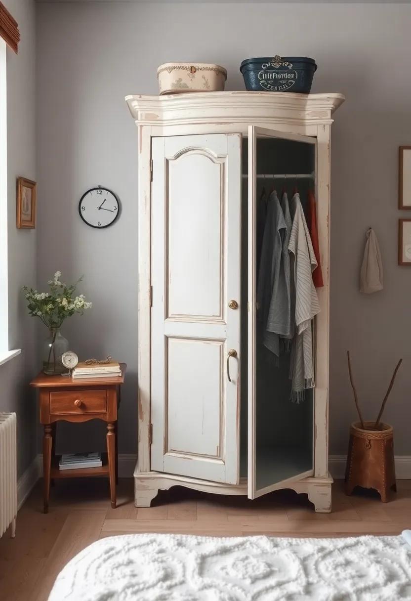 Chippy Paint wardrobe - A ‌weathered wardrobe adds rustic ⁤charm and a perfect spot to ⁣hang your unique clothing‌ finds