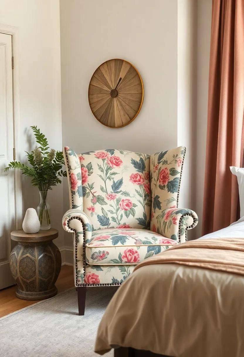 Floral Print Armchair - ‍A ‌plush, vintage chair ⁢can provide a ‌cozy reading nook while ‍bringing bold patterns to your decor