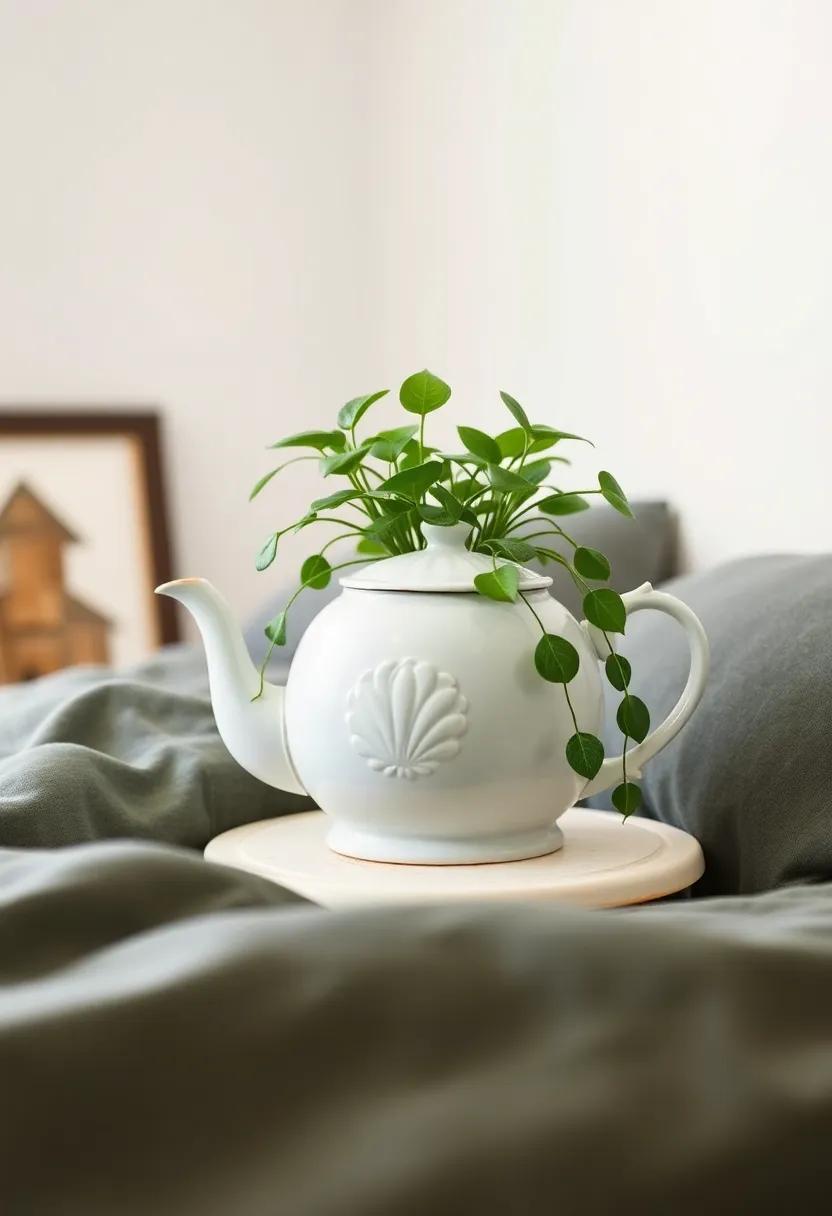 Old-fashioned Teapot Planter - Re-imagine a ‌vintage teapot as​ an indoor plant holder,⁤ perfect for ⁢an ‍effortless eco-chic vibe