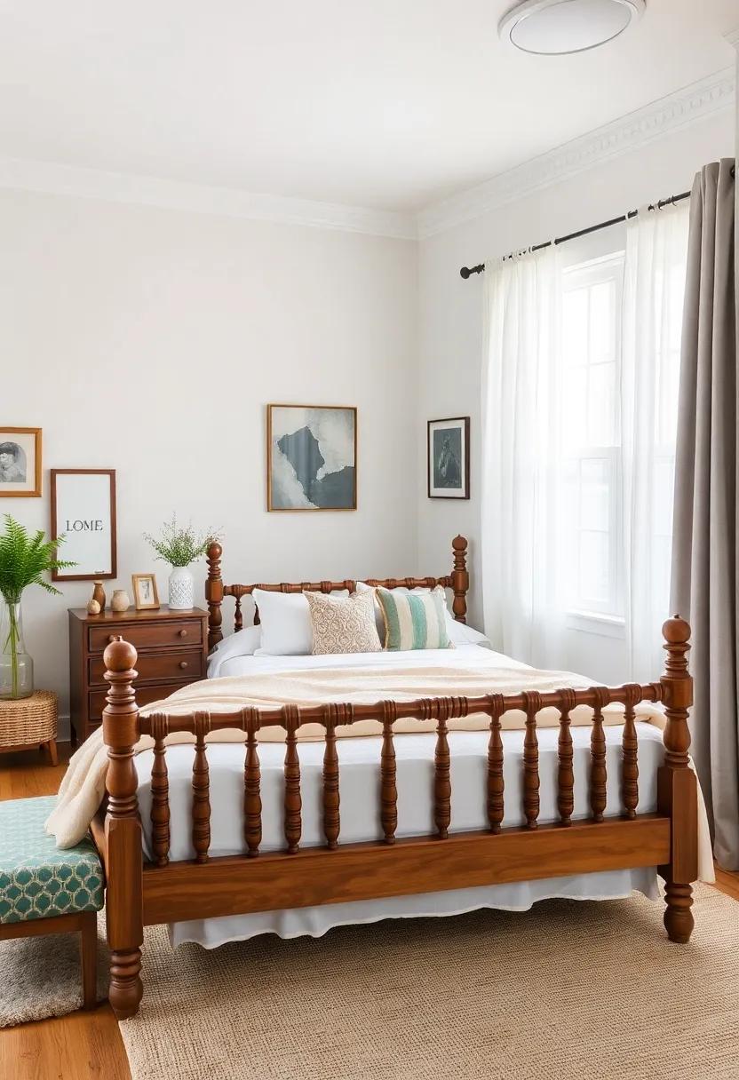 Vintage Spindle Bed ‍Frame - A timeless ​wooden bed frame showcases intricate craftsmanship and invites ⁣restful sleep