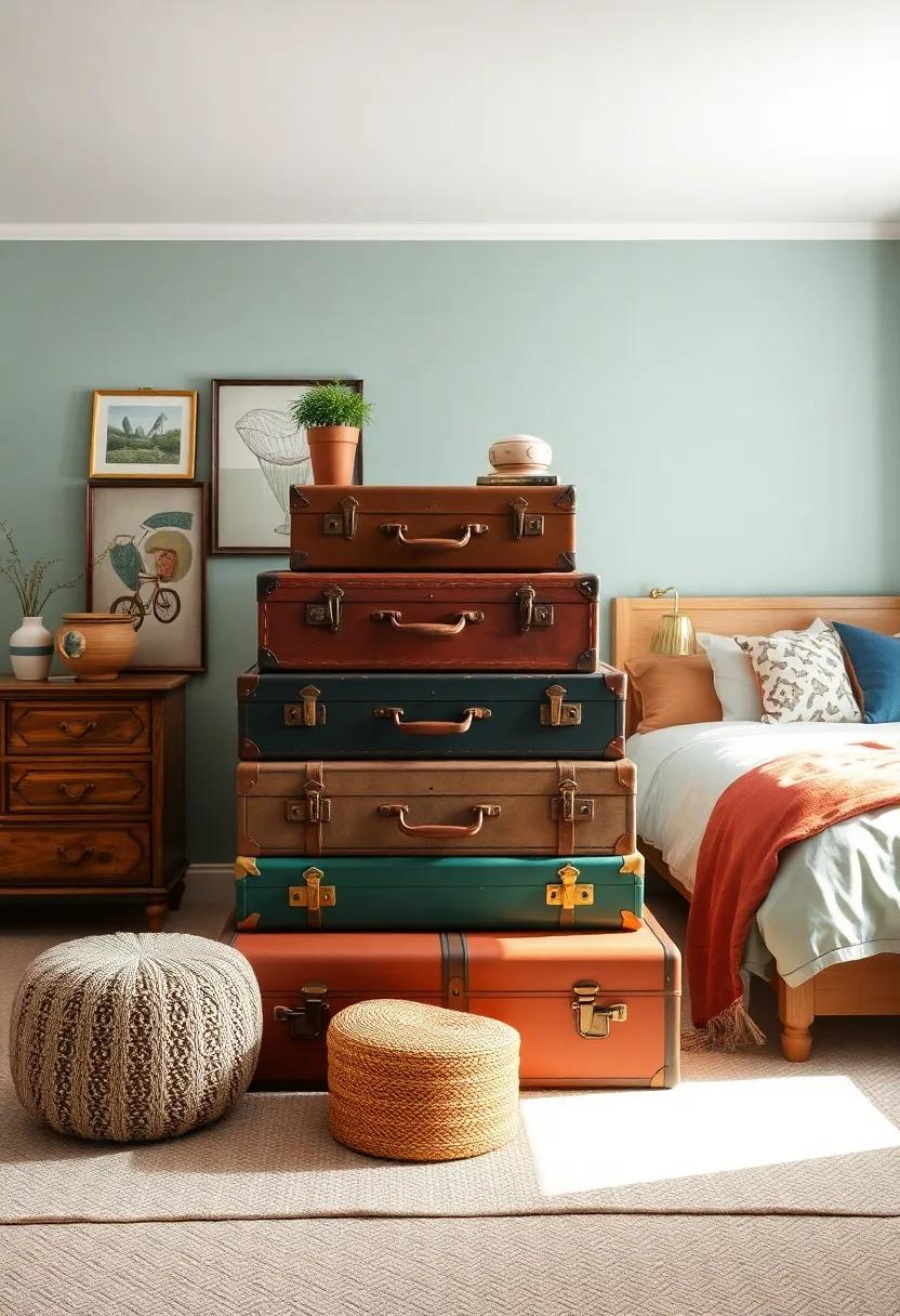 Vintage Suitcases - Stackable⁢ for ​a quirky ​storage solution,⁤ these can also double as a themed ⁢coffee ​table