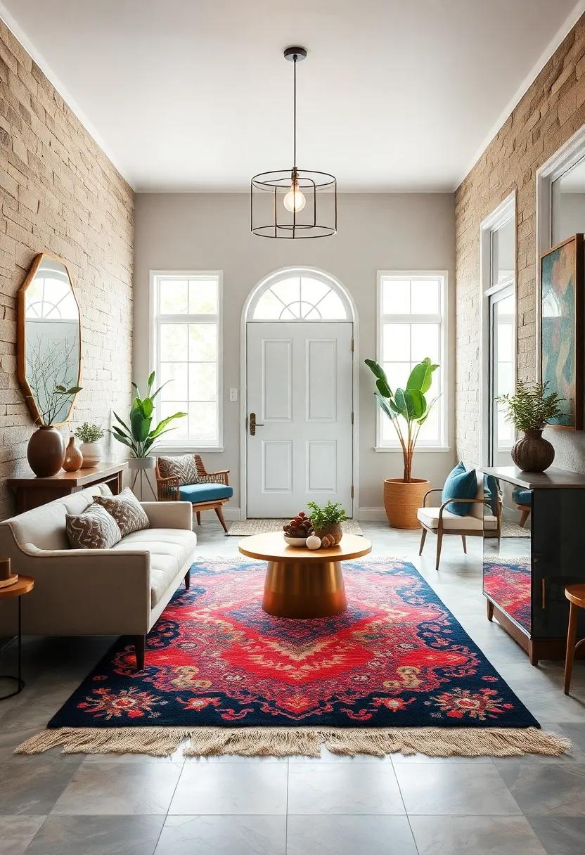 Rugs with Personality: Invest in a unique area rug that ties the entryway together and makes a fashionable statement underfoot