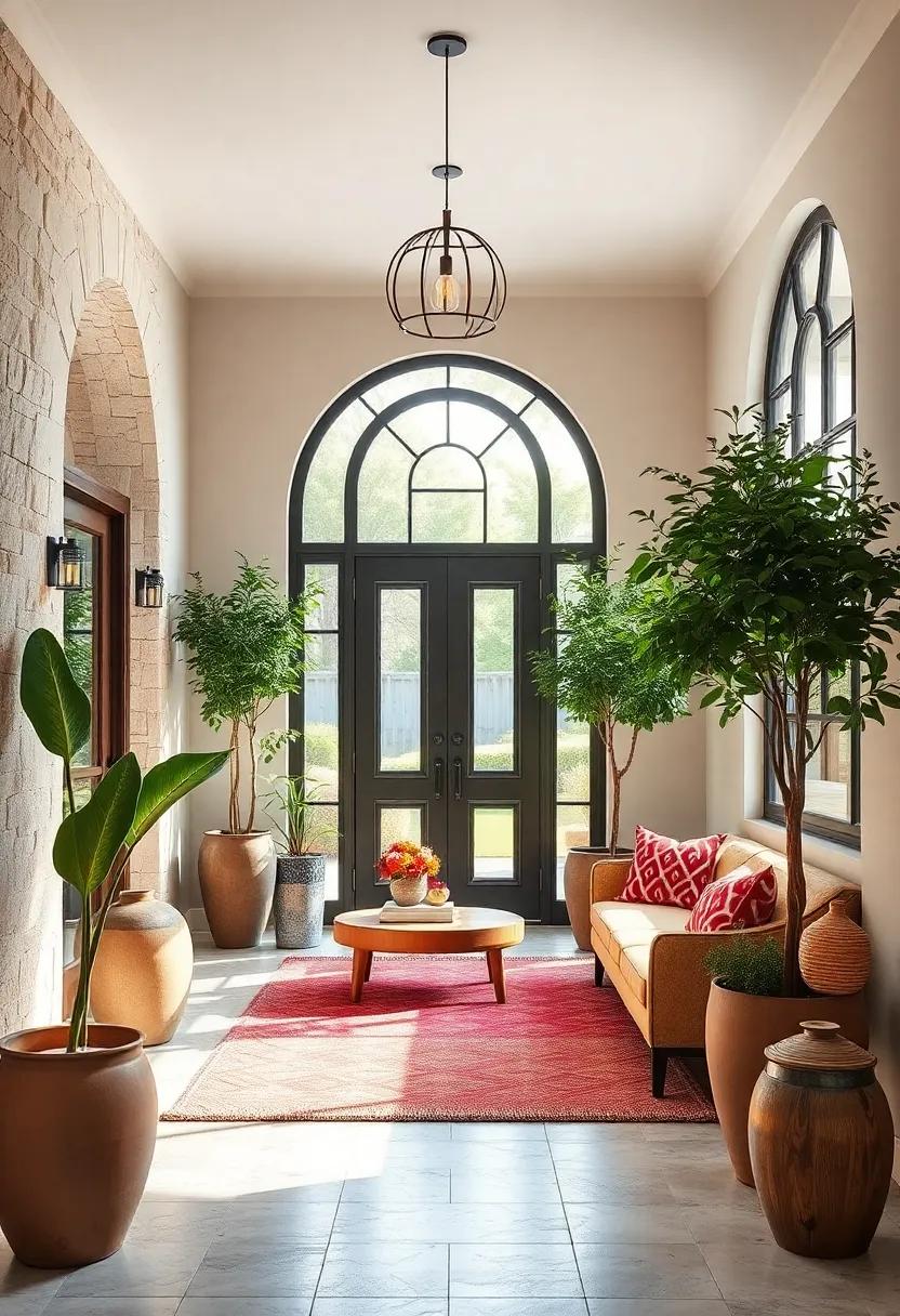 Potted Trees: Position tall potted trees to frame the entryway and create a grand entrance that feels lush
