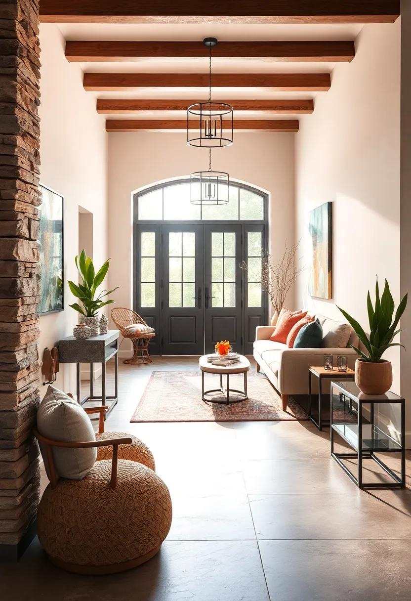 Layered Textures: Combine different materials such as wood, metal, and fabric to add depth and interest to your entryway design