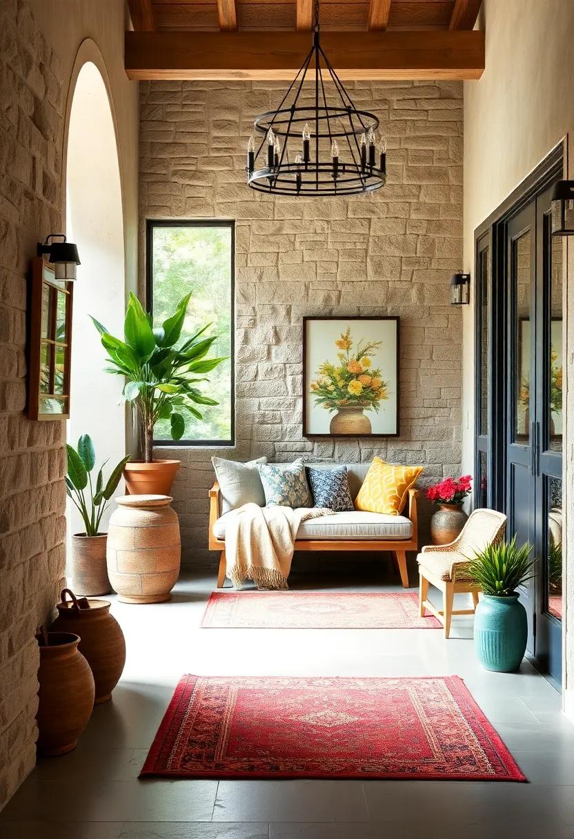 Cozy Textiles: Layer cozy textiles like throws and cushions on a bench to make the entry feel warm and inviting