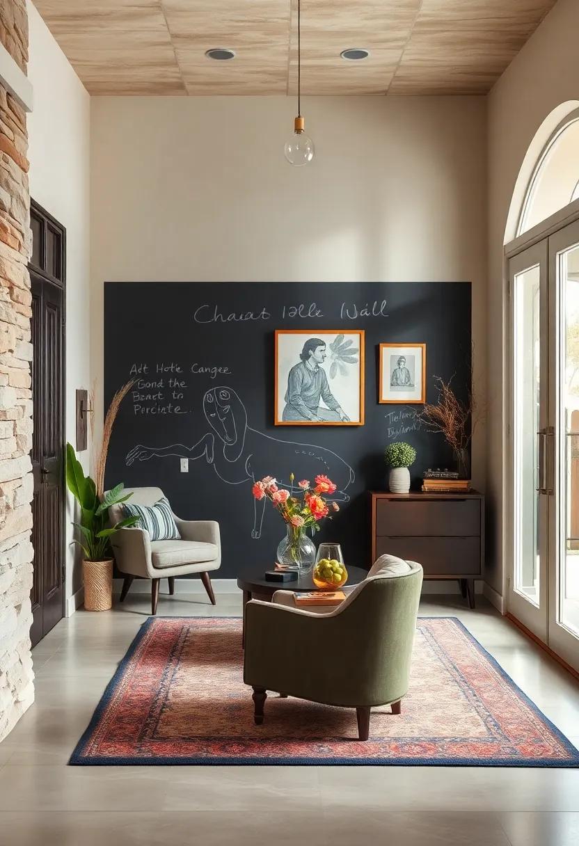 Chalkboard Wall: Create a chalkboard wall for a functional and creative outlet where family members can leave messages or doodles
