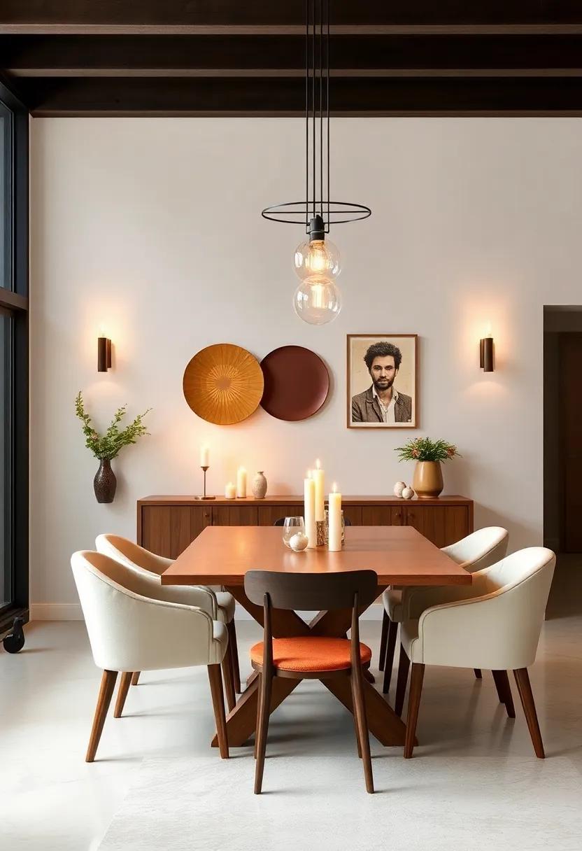Layered Lighting: Combine different light sources like pendant lights, sconces, and candles to create a warm glow that enhances the dining experience