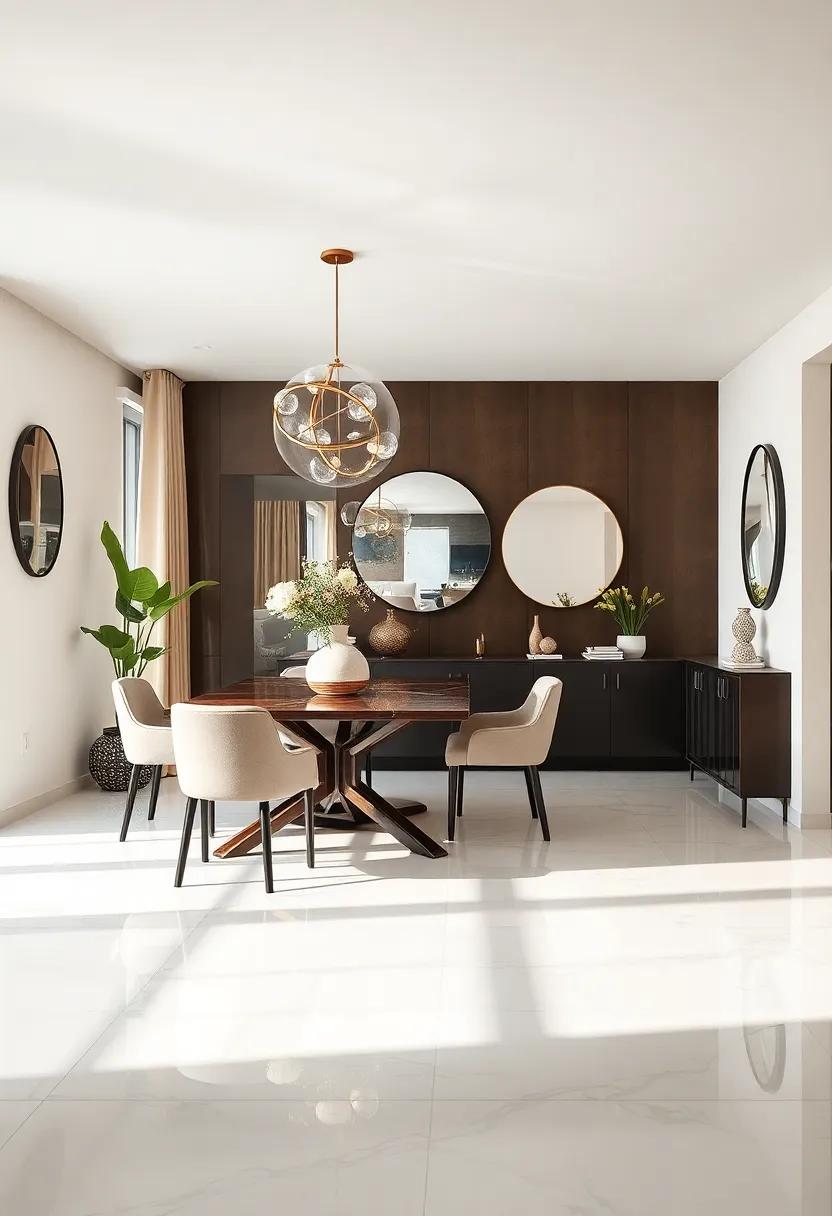 Reflective Surfaces: Utilize mirrors or glass accents to reflect light and visually expand the space, adding depth to your dining area