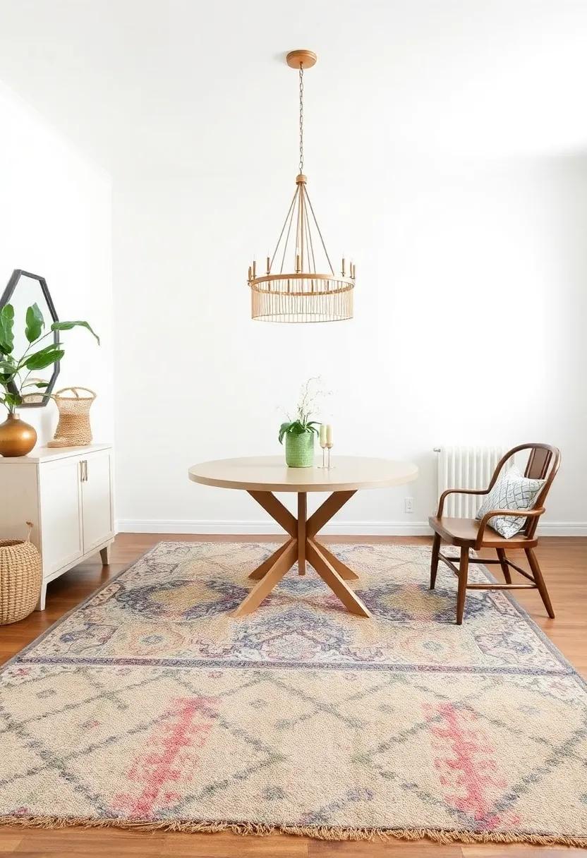 Layered Rugs: Use multiple rugs in varying textures and colors to define the dining area and add warmth underfoot