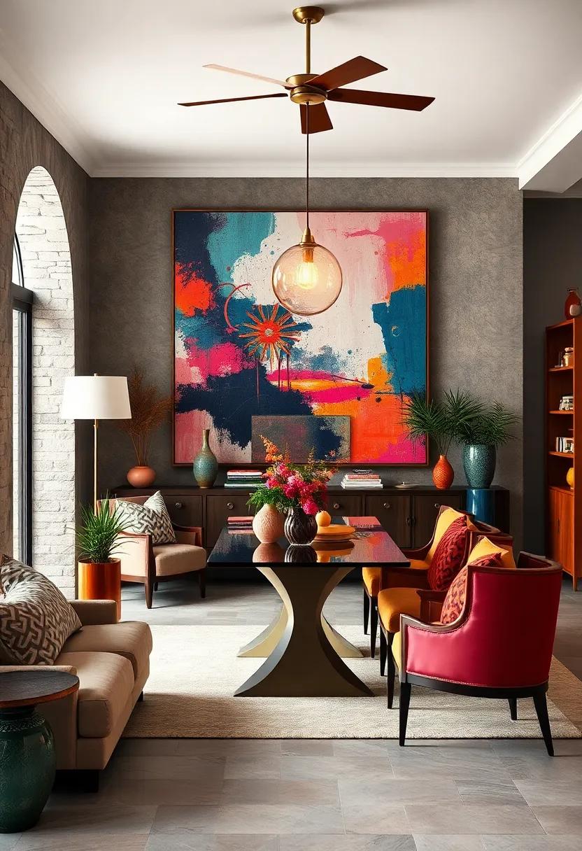 Artistic​ Wall Art: Hang oversized, abstract ‍paintings that create a ⁢striking backdrop for your dining space and spark conversation