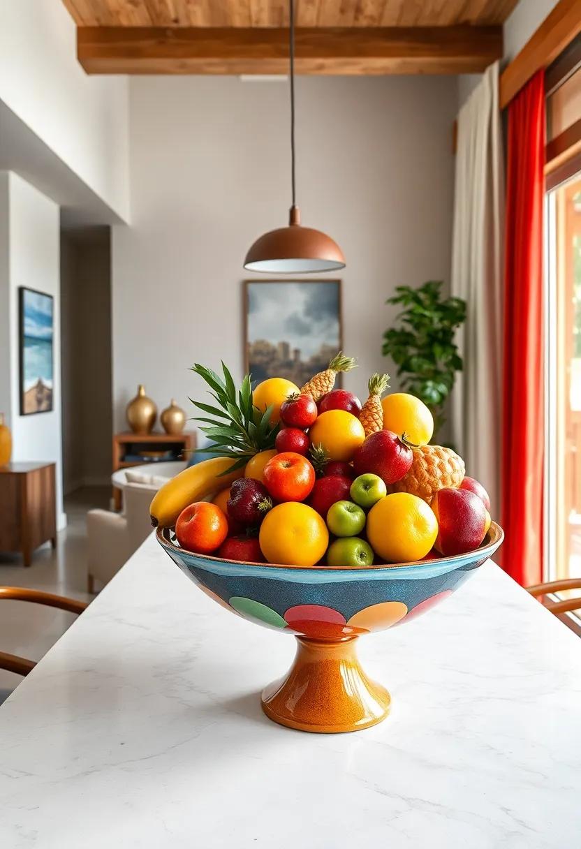 Funky Fruit Bowl: Choose an eye-catching fruit bowl to display fresh​ produce,​ adding both ​color and health to‌ your dining area