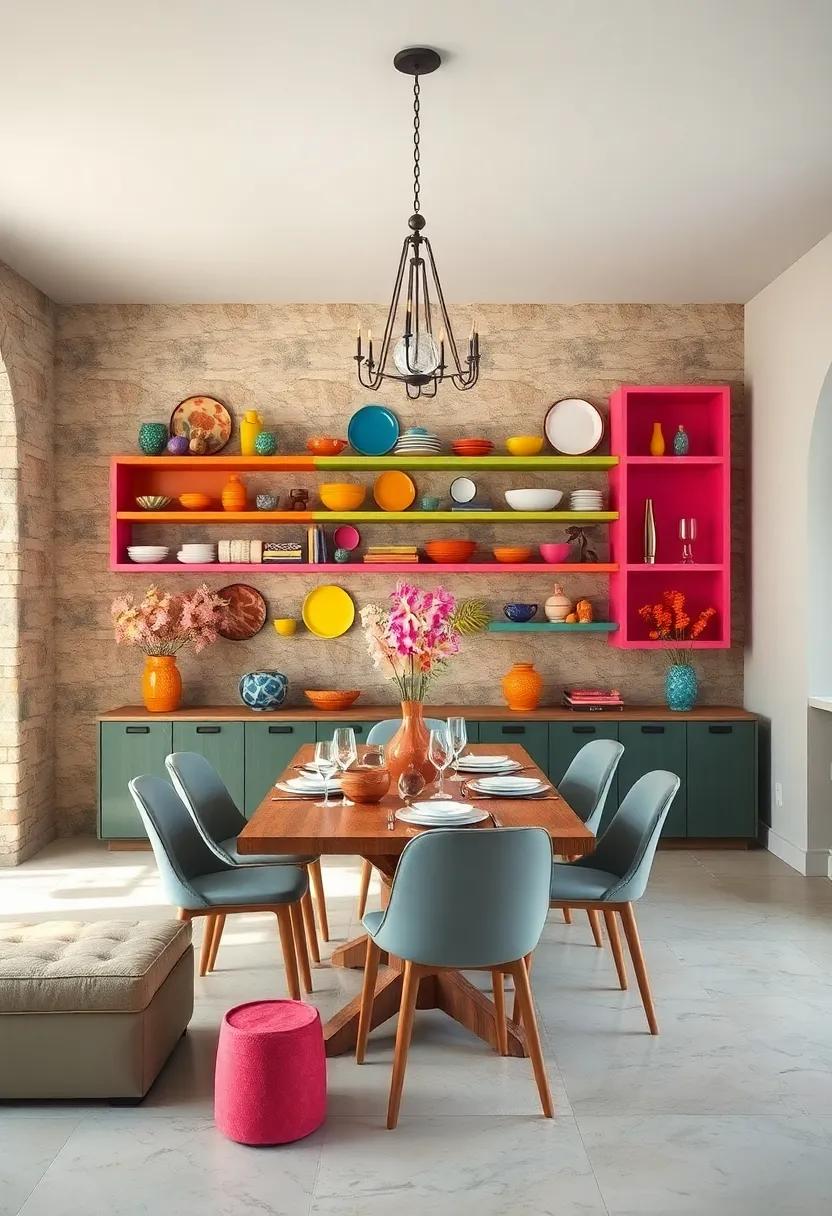 Colorful Wall Shelves: Install open shelves​ painted in different colors to display⁢ your collection of​ vibrant ‌dishes or eclectic​ finds