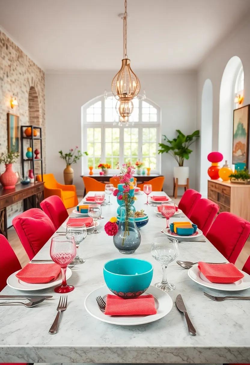 Vibrant ⁢Place ​Settings: Mix and match dinnerware in ​bold ‌colors ​and quirky patterns‌ to‍ set an‍ inviting and playful ​atmosphere