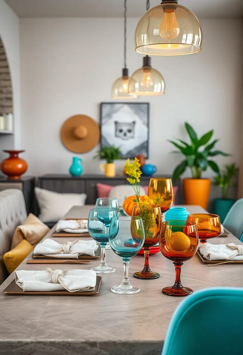 Colorful Glassware: Use an ​array of colored glass tumblers and wine ​glasses to ‌enhance your dining experience with a pop of personality