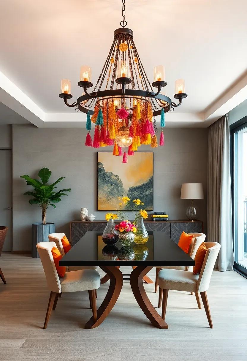 Eclectic Chandelier: Choose a unique chandelier‍ with an​ unexpected ‍design and colorful details to illuminate your dining room dramatically