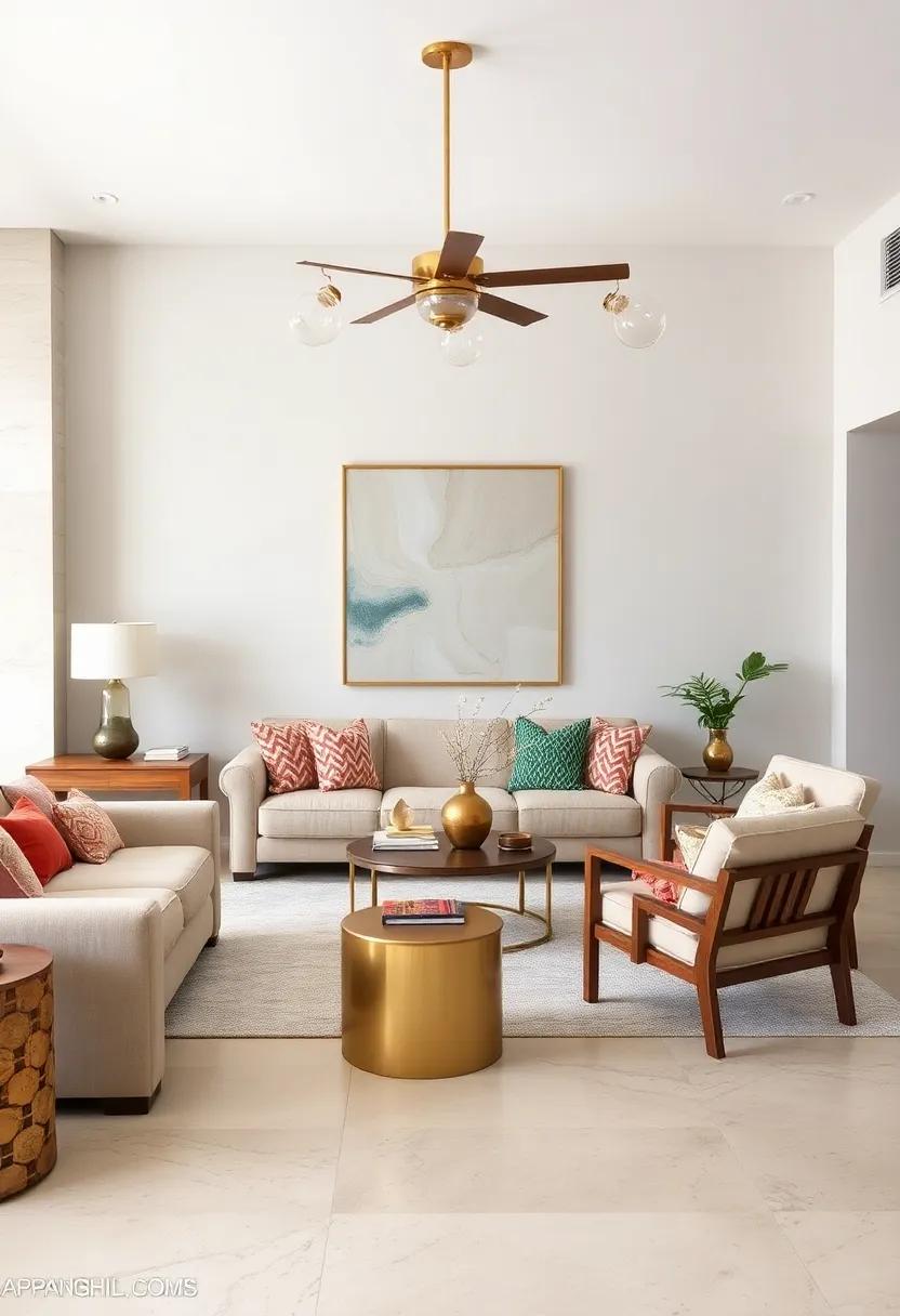 Art Deco Sideboard and Contemporary Art Prints: Elevate your living room by combining geometric elegance with bold, modern artwork that breathes life into your space