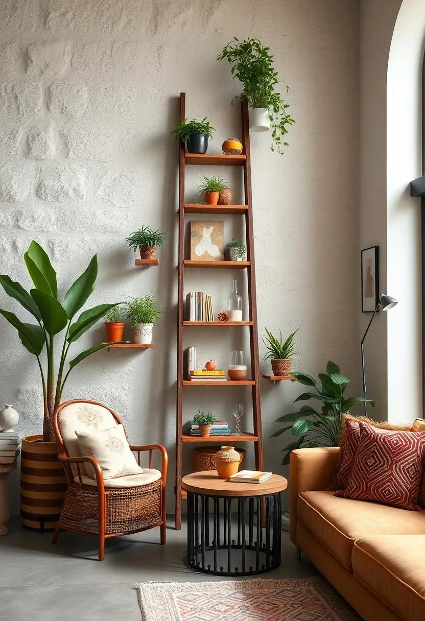 Repurposed Ladder Shelves: Use​ an old ladder⁢ as a shelving unit to display plants, books, or art, creating a rustic yet artistic⁤ focal point in ⁢any room