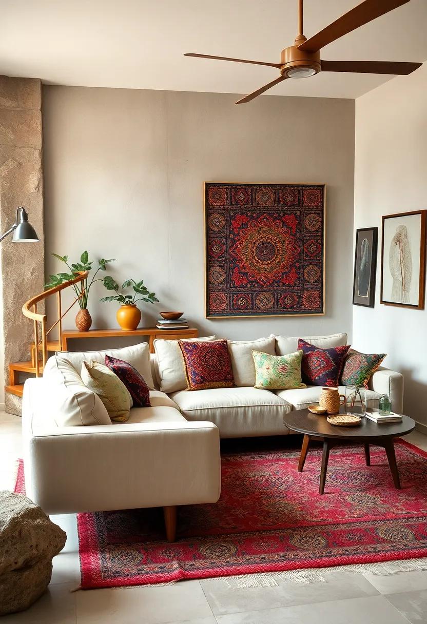Mid-Century Sofa paired⁢ with Bohemian Textiles: Combine ‌sleek​ lines with colorful ⁣patterns for a vibrant touch