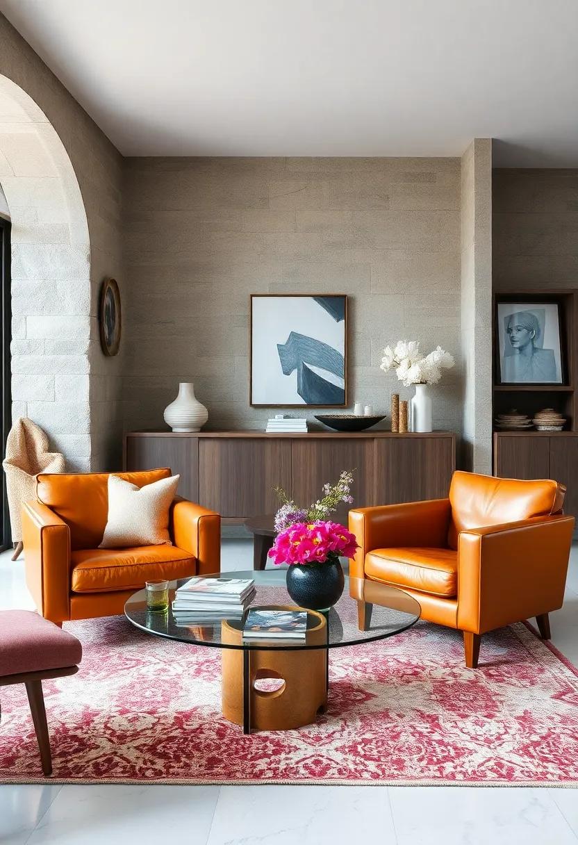 Leather⁣ Armchairs⁤ beside a Contemporary Glass Coffee Table: ‍Create a sharp combination of rich materials and airy style